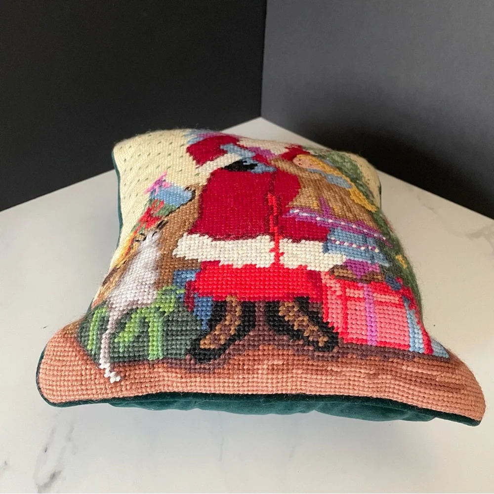 Vintage Santa with Children & Tree Needlepoint Pillow